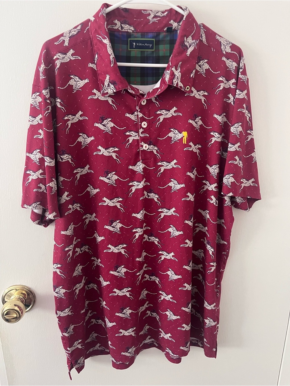 William Murray Golf Polo Men’s XL Red Here Kitty Kitty Flying Cheetah UPF 50+